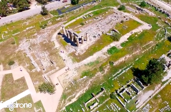 Ancient Corinth from above with drone aerial view video