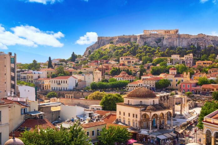 Skyline,Of,Athens,With,Monastiraki,Square,And,Acropolis,Hill,During