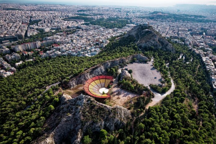 Aerial,View,Of,Lycabettus,Theatre,Located,In,Athens,,Greece